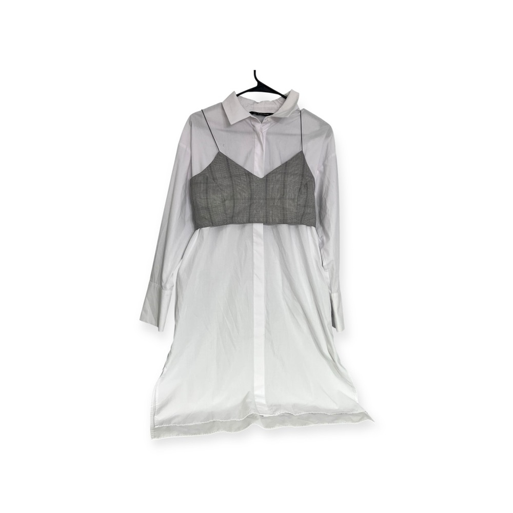 Zara Basic Button Down Shirt Dress With Gray Plai… - image 4
